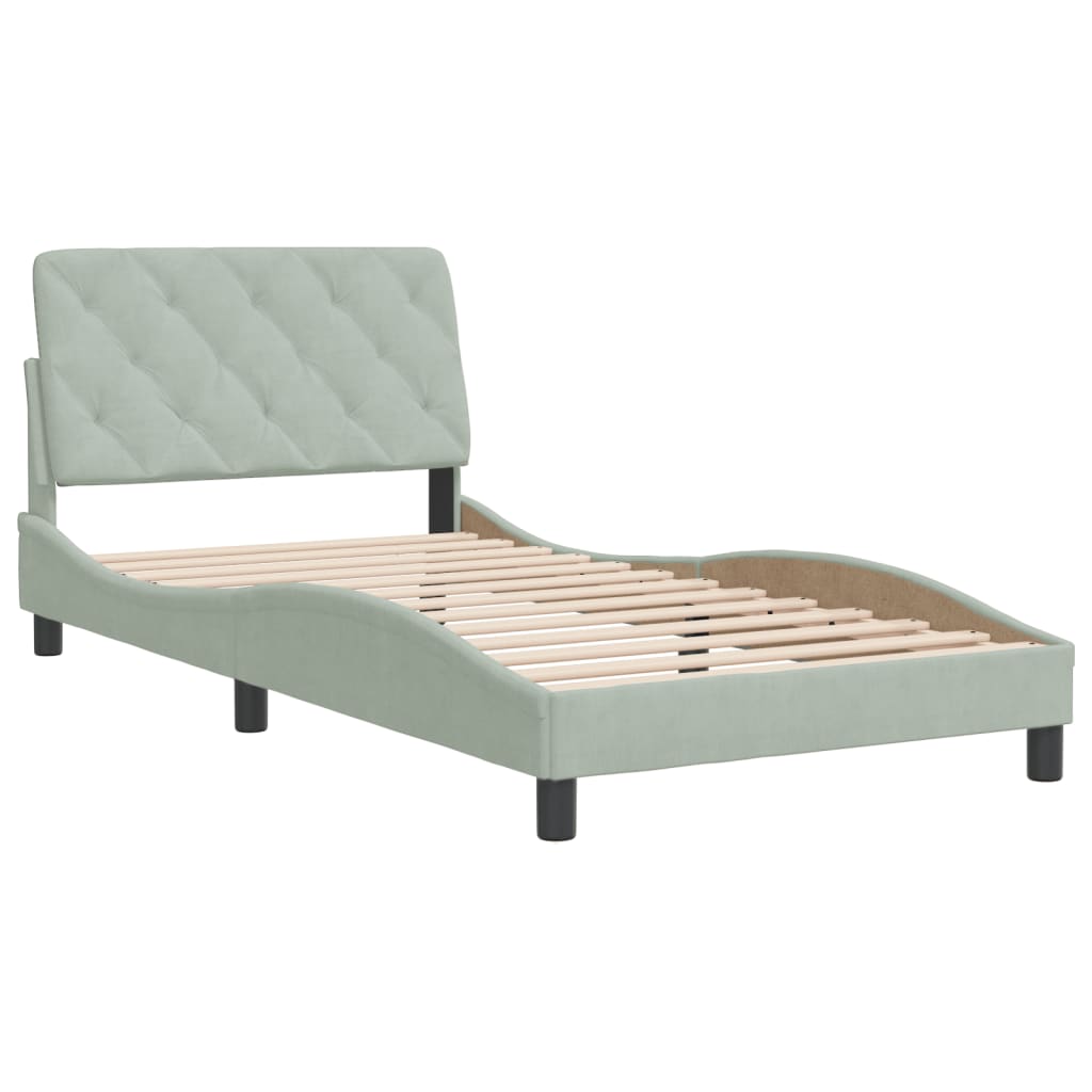 vidaXL Bed Frame without Mattress Light Gray 39.4"x74.8" Velvet