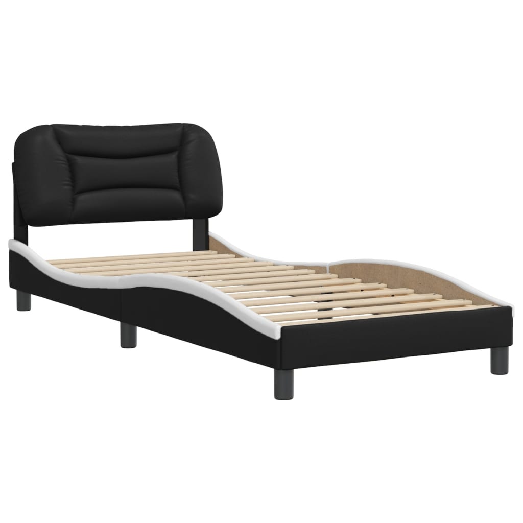 vidaXL Bedframe met hoofdbord kunstleer zwart en wit 80x200 cm afbeelding
