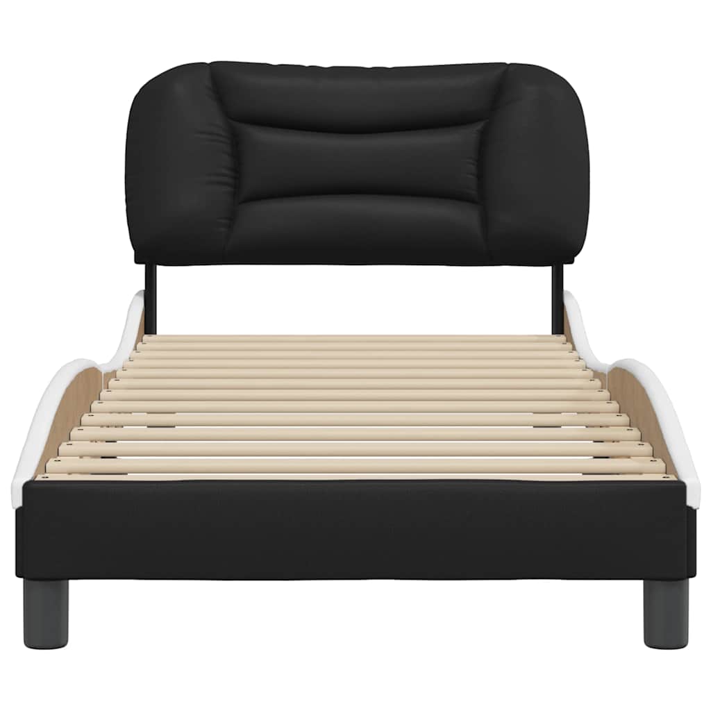 vidaXL Bedframe zonder matras "Hvar" kunstleer zwart en wit 80x200 cm, foto 4