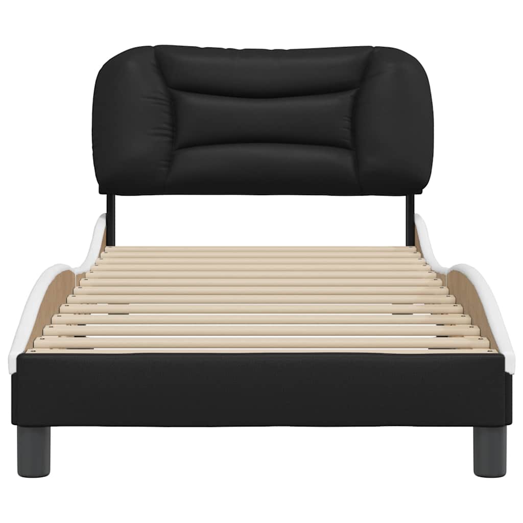 vidaXL Bedframe zonder matras "Hvar" kunstleer zwart en wit 90x190 cm, foto 4
