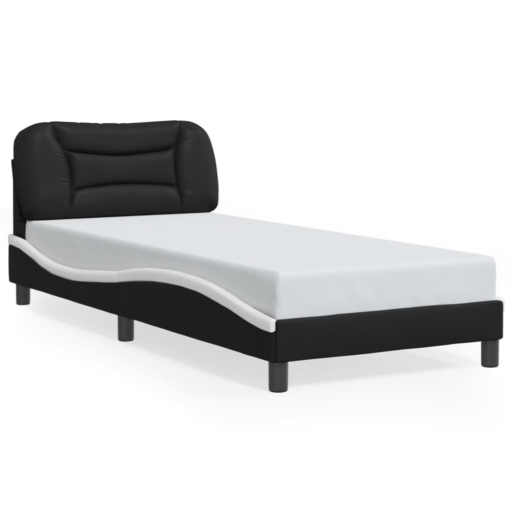 Rám postele s čelem černý a bílý 90 x 190 cm umělá kůže