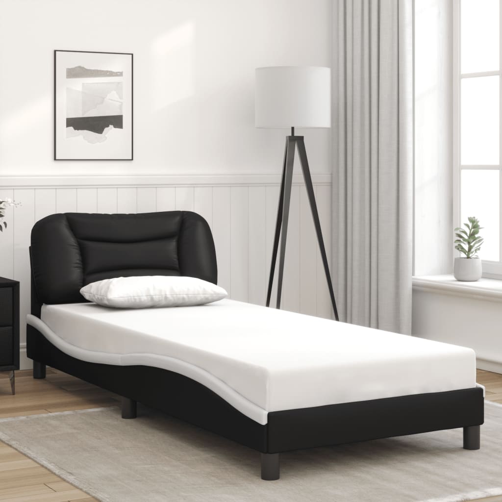 vidaXL Cadru de pat cu tăblie negru și alb 90x190 cm piele artificială