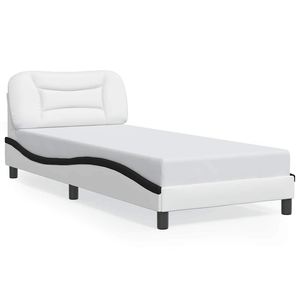 vidaXL Bedframe zonder matras "Hvar" kunstleer zwart en wit 90x190 cm, foto 3