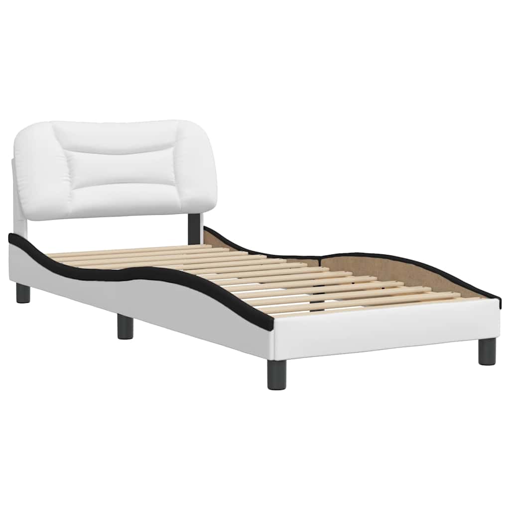 vidaXL Bedframe met hoofdbord kunstleer zwart en wit 90x190 cm afbeelding
