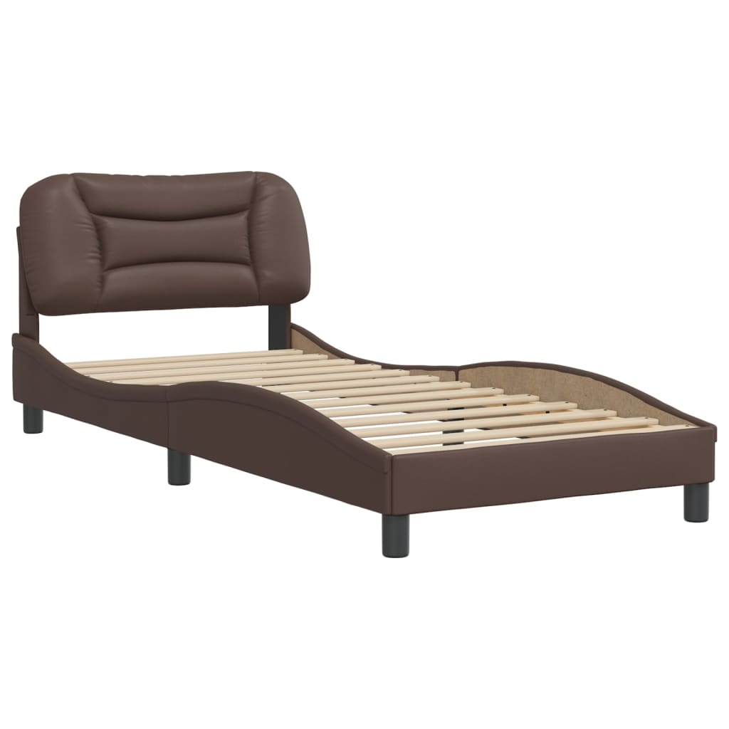 vidaXL Bedframe met hoofdbord kunstleer bruin 90x200 cm afbeelding