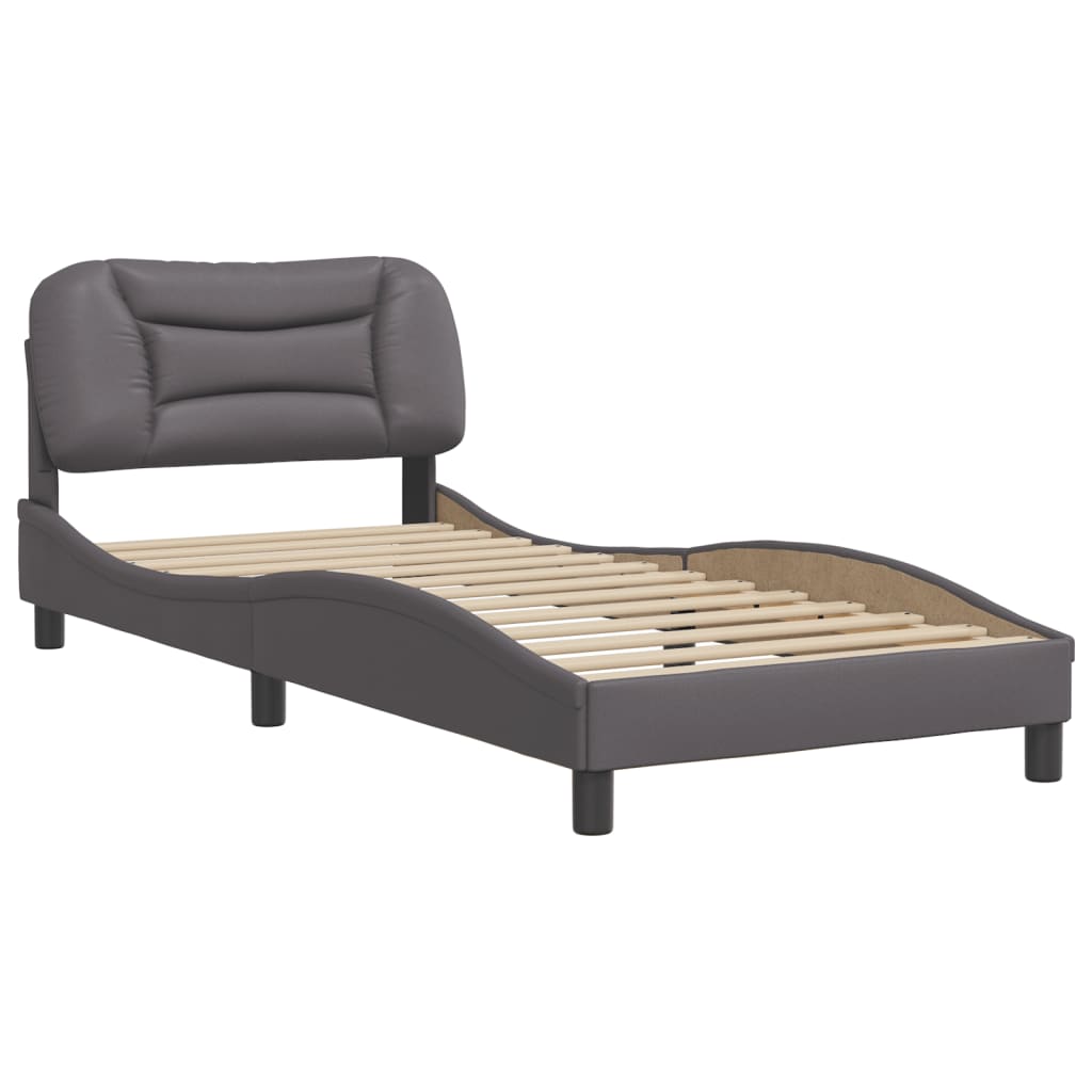 vidaXL Bedframe met hoofdbord kunstleer grijs 90x200 cm afbeelding