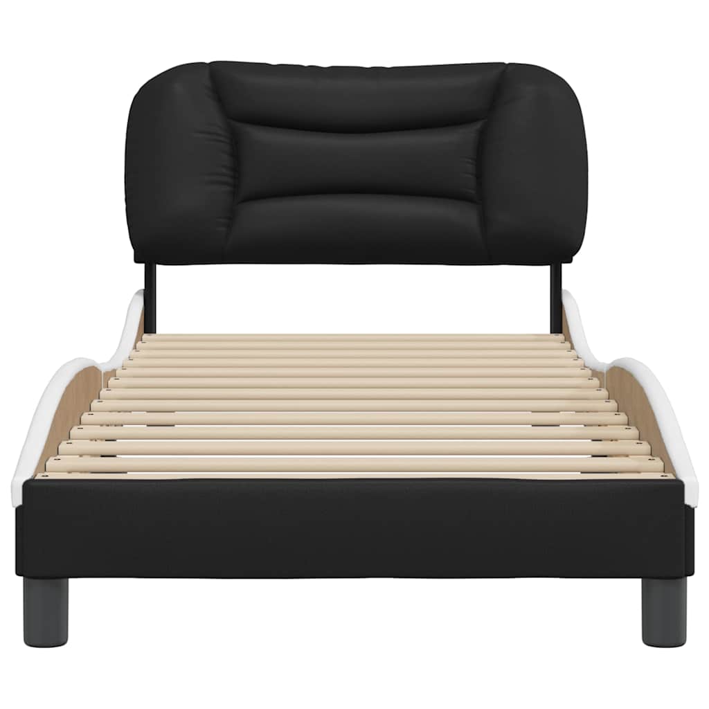 vidaXL Bedframe zonder matras "Hvar" kunstleer zwart en wit 90x200 cm, foto 4