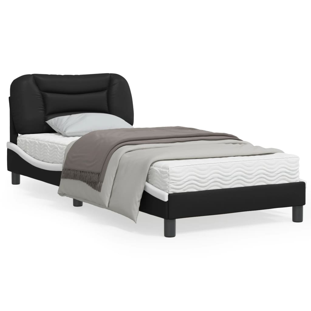 vidaXL Cadre de lit avec tête de lit noir et blanc 90x200cm similicuir