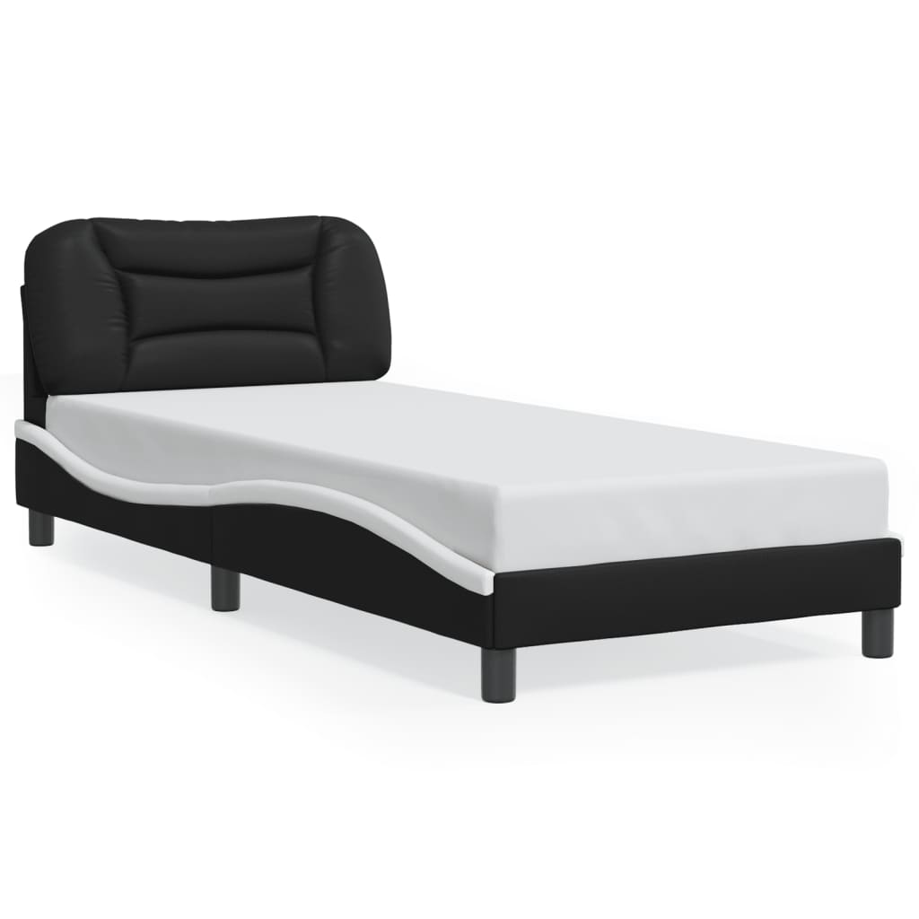 vidaXL Cadru de pat cu tăblie, negru și alb, 90x200 cm piele ecologică