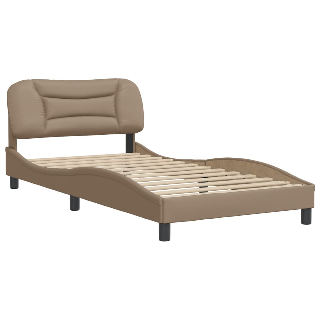 vidaXL Bedframe met hoofdbord kunstleer cappuccinokleurig 100x200 cm afbeelding