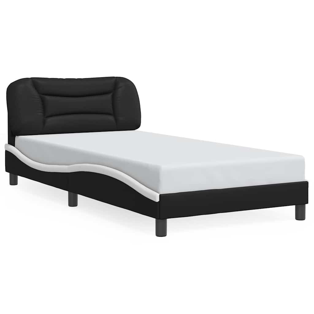 vidaXL Bedframe zonder matras "Hvar" kunstleer zwart en wit 100x200 cm, foto 3