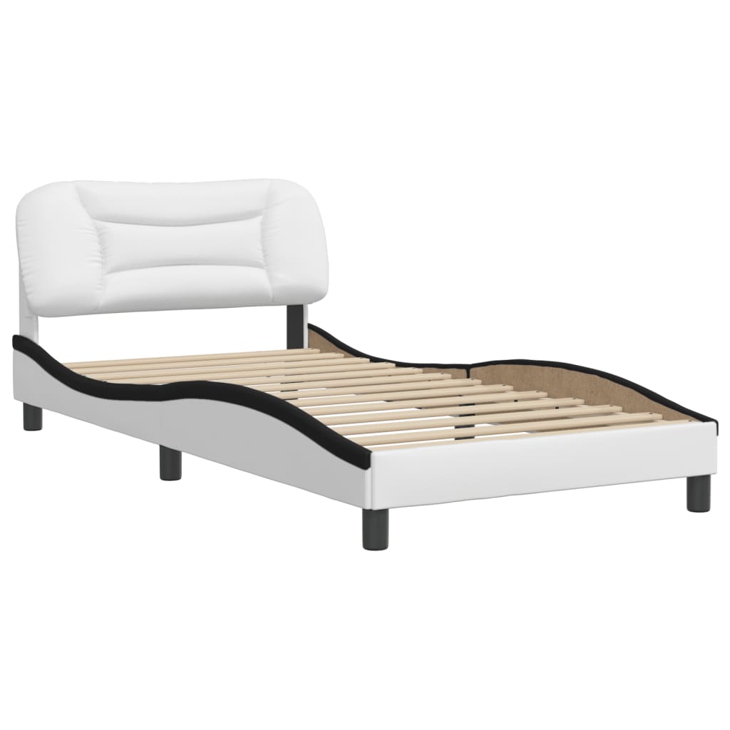 vidaXL Bedframe met hoofdbord kunstleer zwart en wit 100x200 cm afbeelding