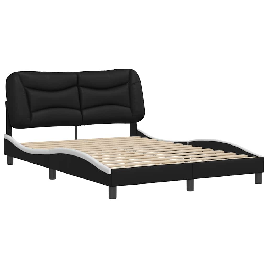 vidaXL Bedframe zonder matras "Hvar" kunstleer zwart en wit 120x200 cm, foto 2