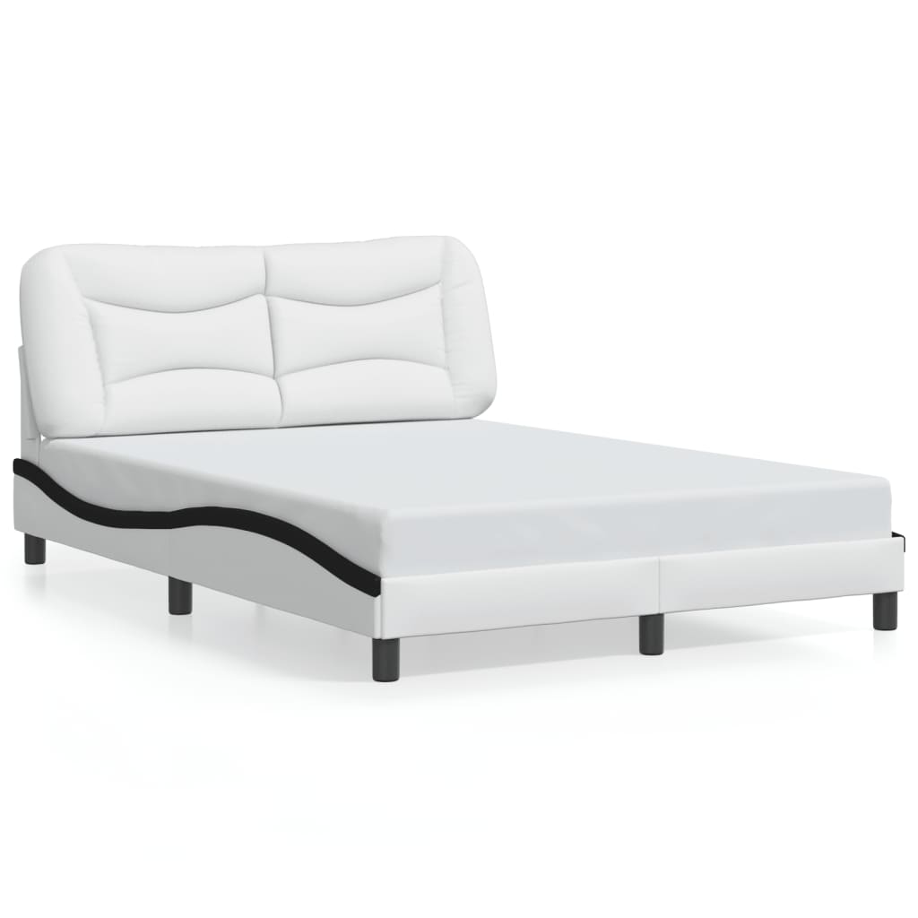 vidaXL Cadru de pat cu tăblie, alb/negru, 120x200 cm, piele ecologică