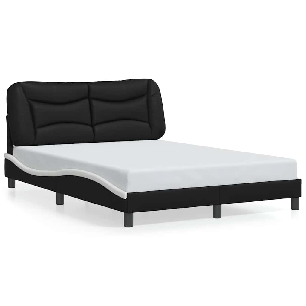 vidaXL Bedframe zonder matras "Hvar" kunstleer zwart en wit 140x190 cm, foto 3