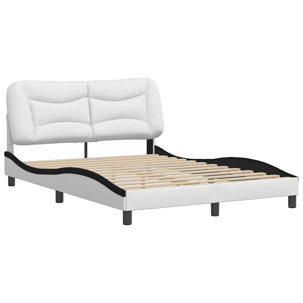 vidaXL Bedframe zonder matras "Hvar" kunstleer wit en zwart 140x190 cm, foto 2