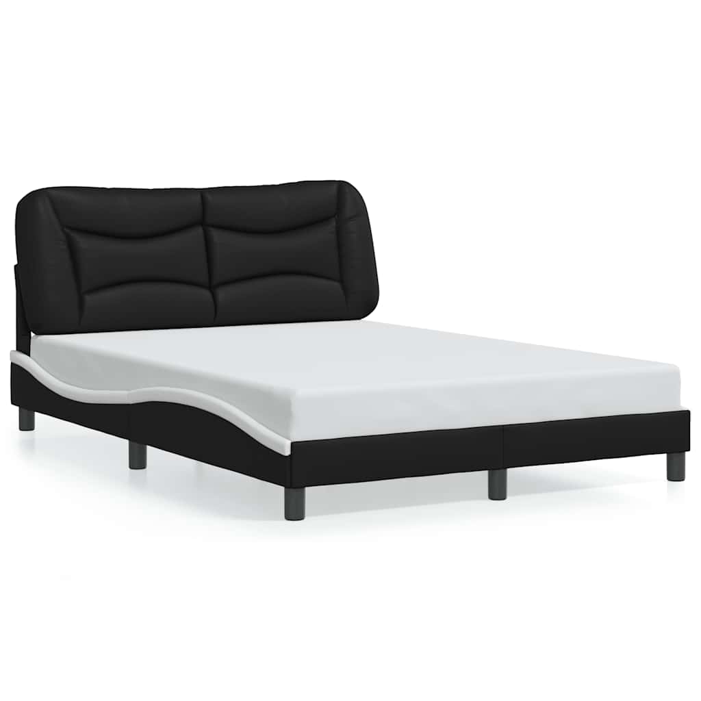 vidaXL Bedframe zonder matras "Hvar" kunstleer zwart en wit 140x200 cm, foto 3