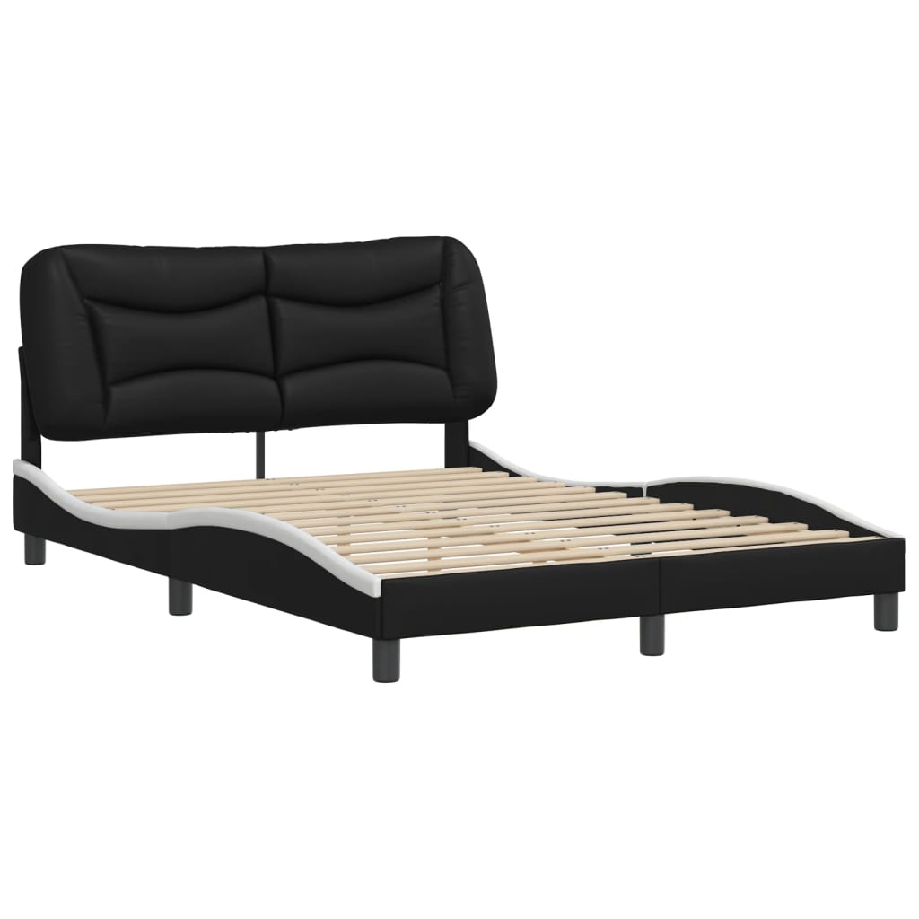 vidaXL Bedframe met hoofdbord kunstleer zwart en wit 140x200 cm afbeelding