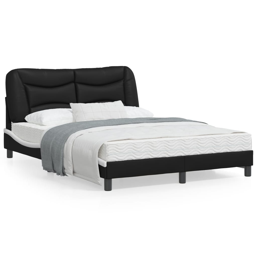 vidaXL Cadre de lit et tête de lit noir et blanc 140x200 cm similicuir