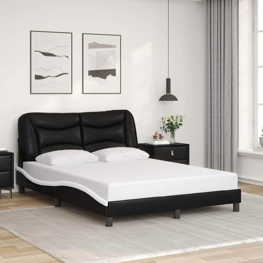 vidaXL sengeramme uden madras Hvar 140x200 cm kunstlæder sort og hvid