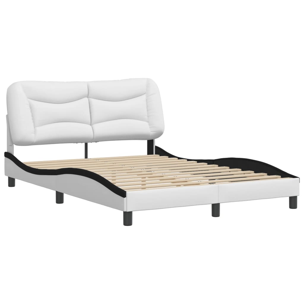 vidaXL Bedframe met hoofdbord kunstleer zwart en wit 140x200 cm afbeelding