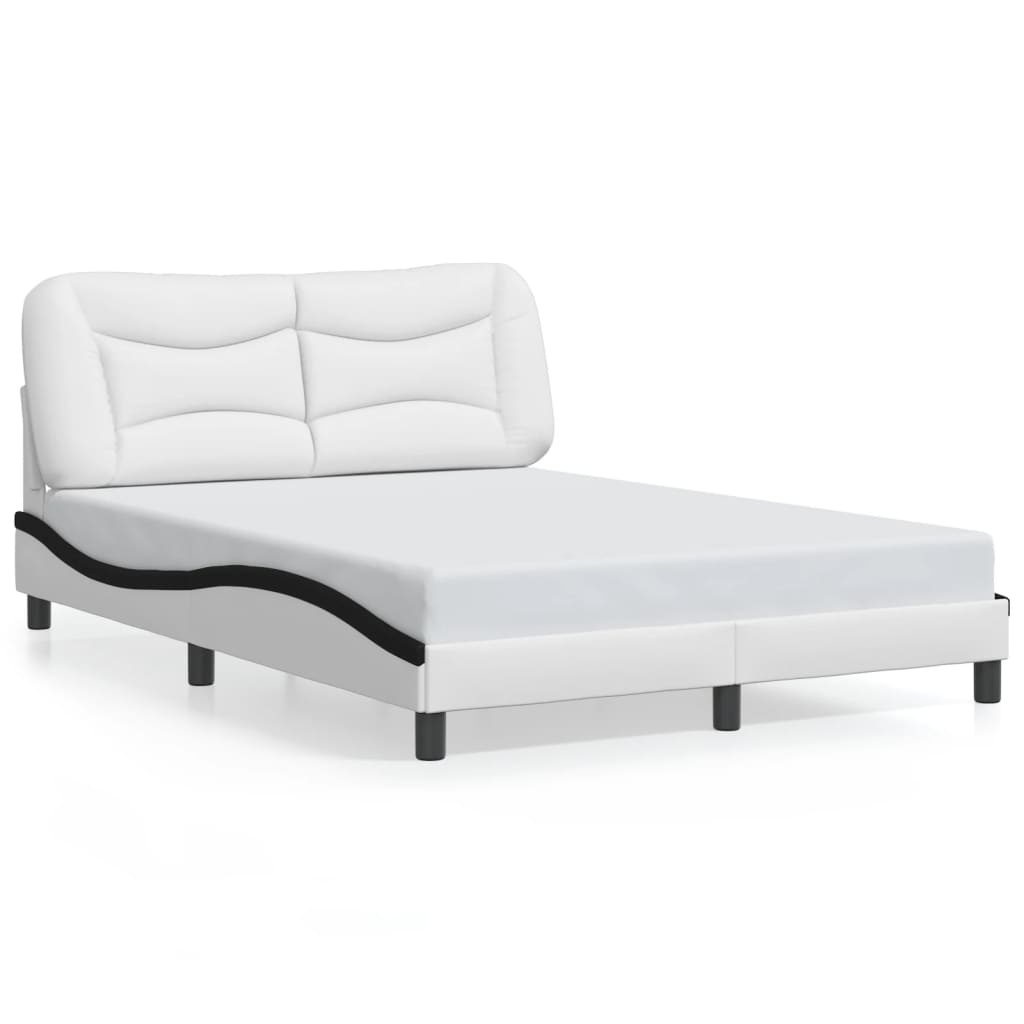 vidaXL Cadru de pat cu tăblie, alb/negru, 140x200 cm, piele ecologică
