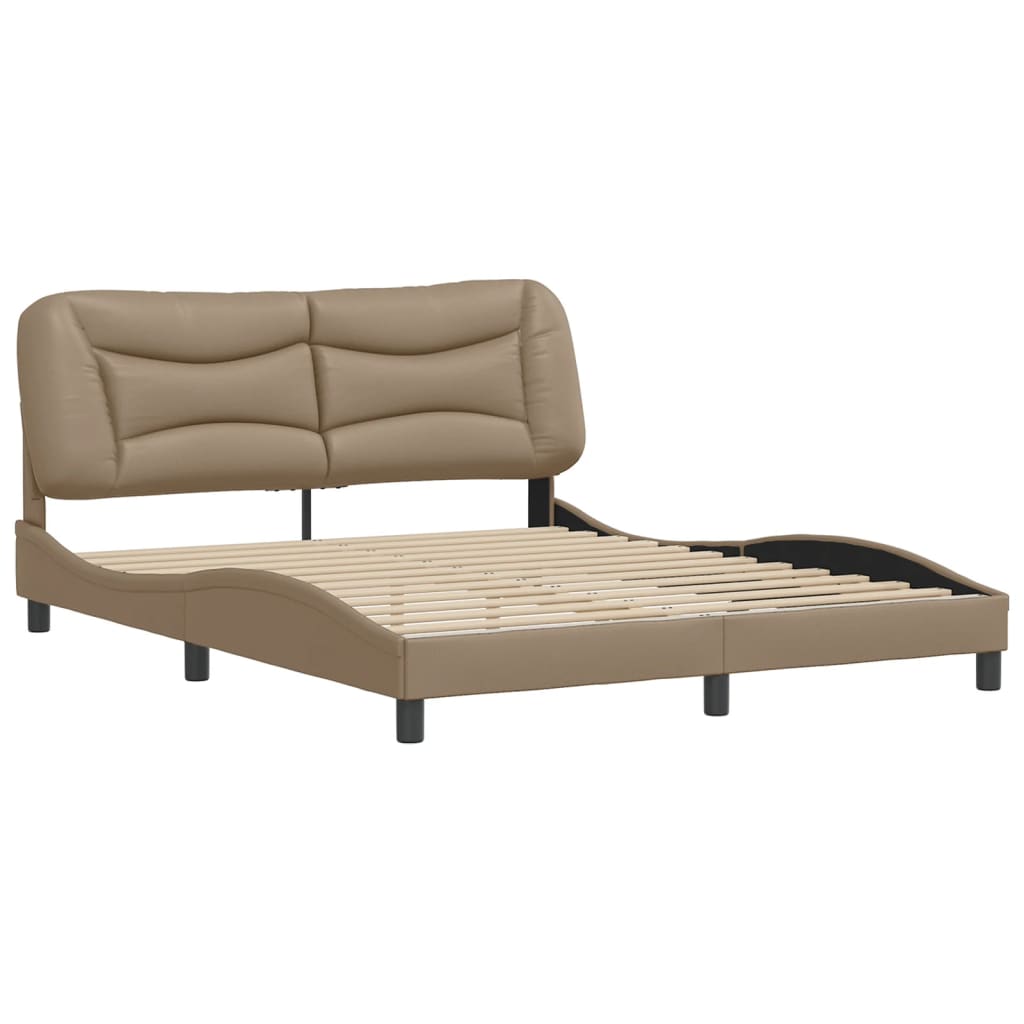 vidaXL Bedframe met hoofdbord kunstleer cappuccinokleurig 160x200 cm afbeelding