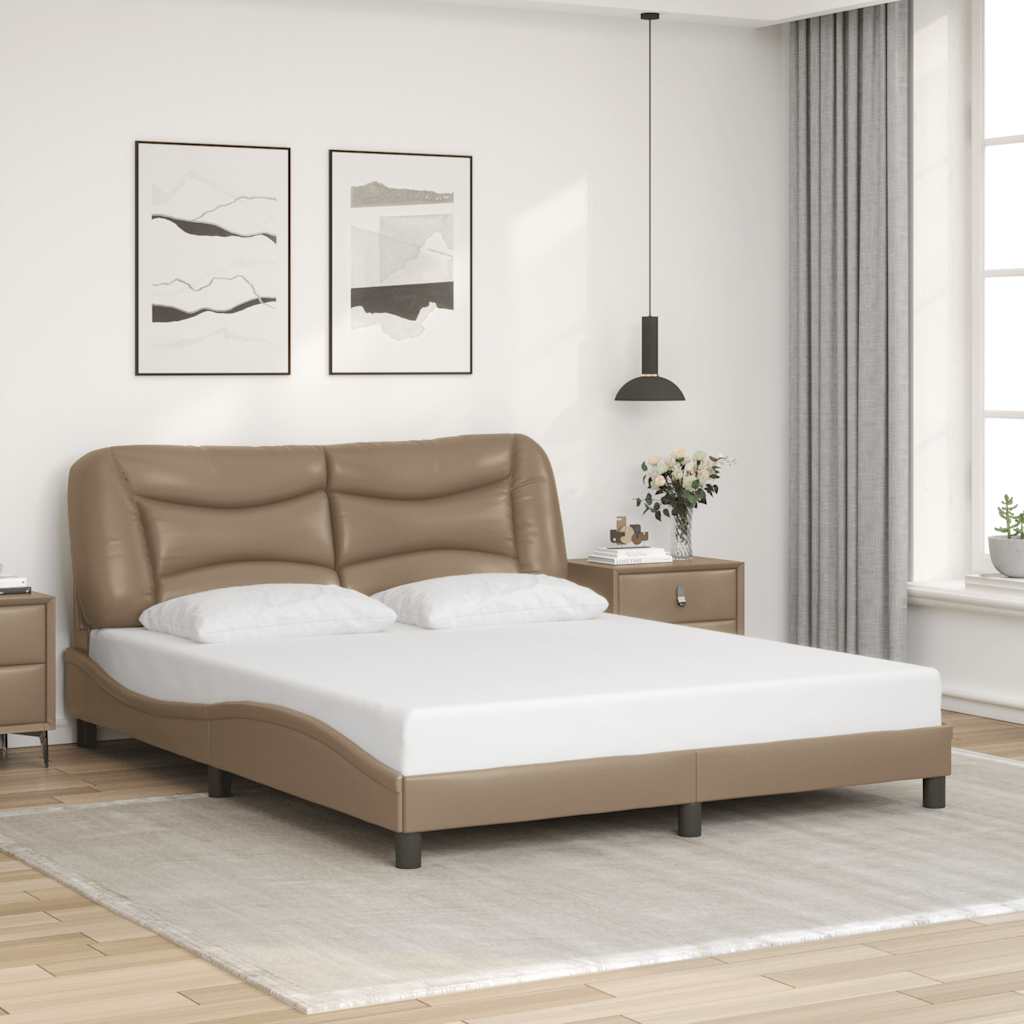 vidaXL sengeramme uden madras Hvar 160x200 cm kunstlæder cappuccinofarvet