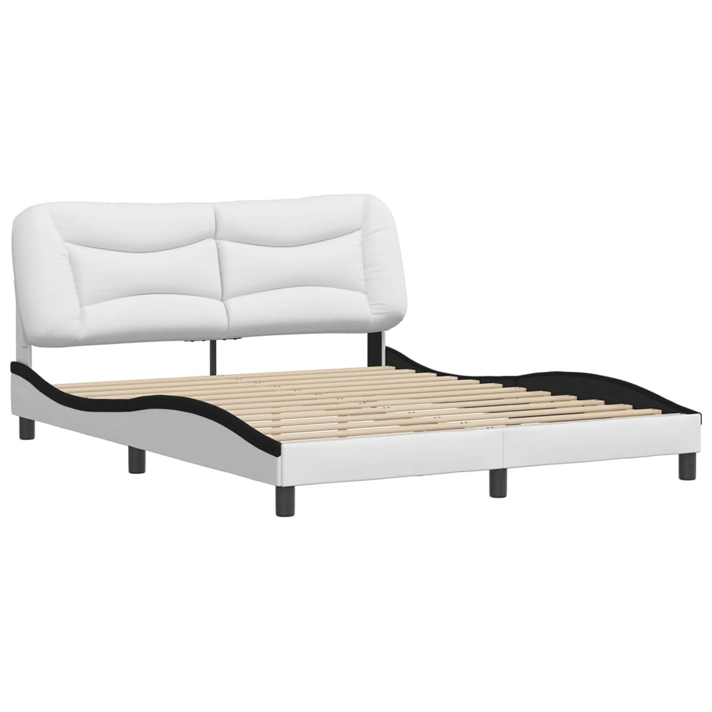 vidaXL Bedframe met hoofdbord kunstleer zwart en wit 160x200 cm afbeelding