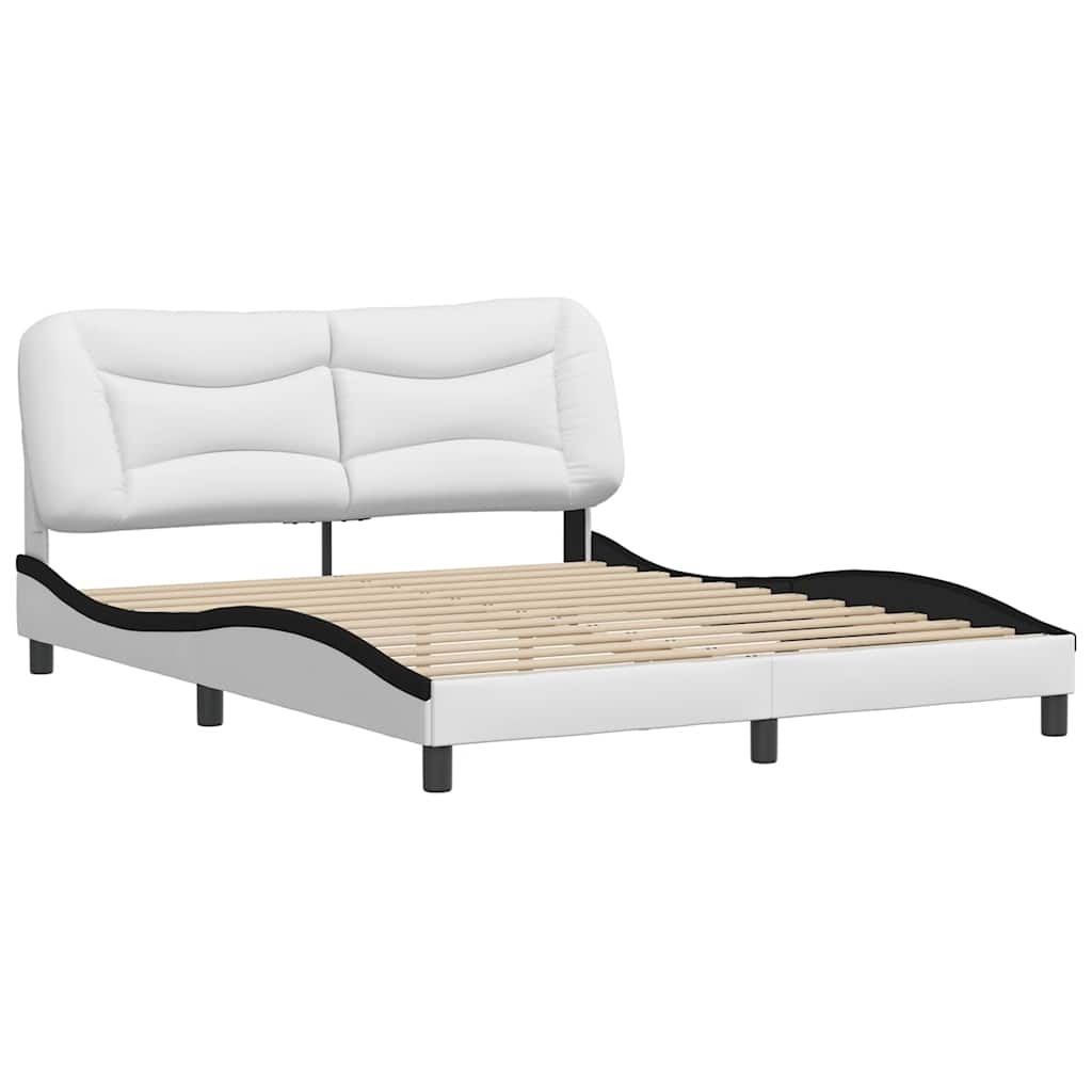 vidaXL Bedframe zonder matras "Hvar" kunstleer zwart en wit 160x200 cm, foto 2
