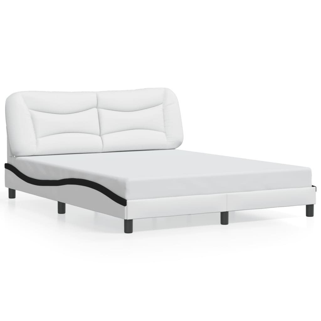 vidaXL Cadru de pat cu tăblie, alb/negru, 160x200 cm, piele ecologică