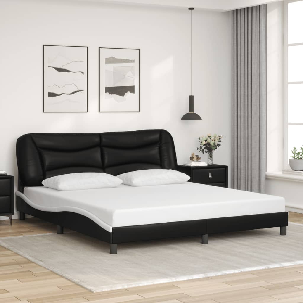 vidaXL Cadru de pat cu tăblie negru și alb 180x200cm piele artificială