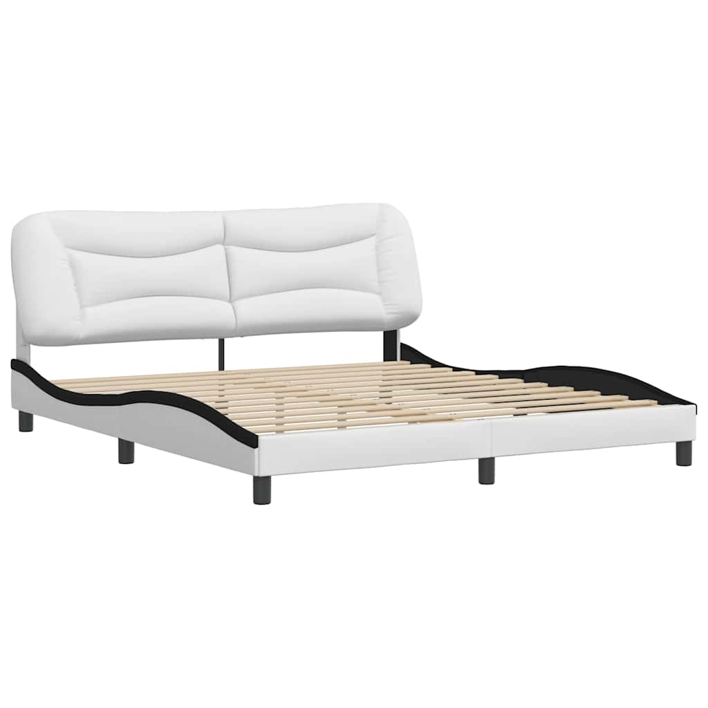 vidaXL Bedframe zonder matras "Hvar" kunstleer wit en zwart 180x200 cm, foto 2