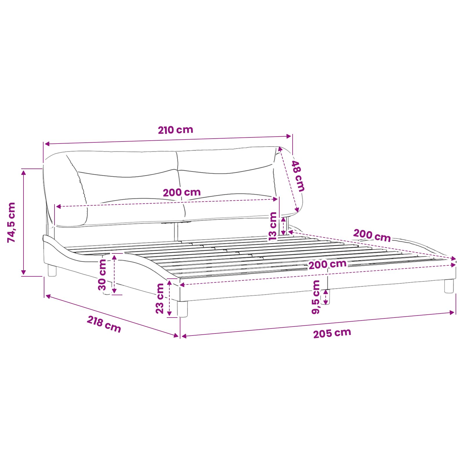 vidaXL Bettgestell ohne Matratze "Hvar" Weiß und Schwarz 200x200 cm – Bild 13