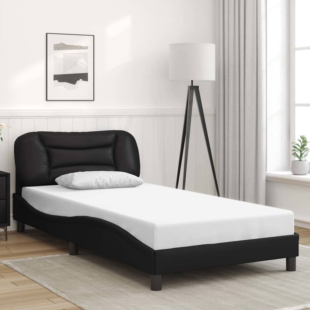 vidaXL Cadru de pat fără saltea, Hvar, negru, 100x190cm, piele ecologică