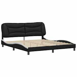vidaXL Bed Frame without Mattress "Hvar" Black and White 76"x79.9" Faux Leather