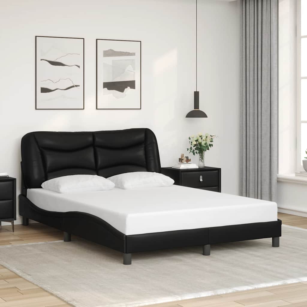 Bed Frame with Headboard Black 135x190 cm Double Faux Leather