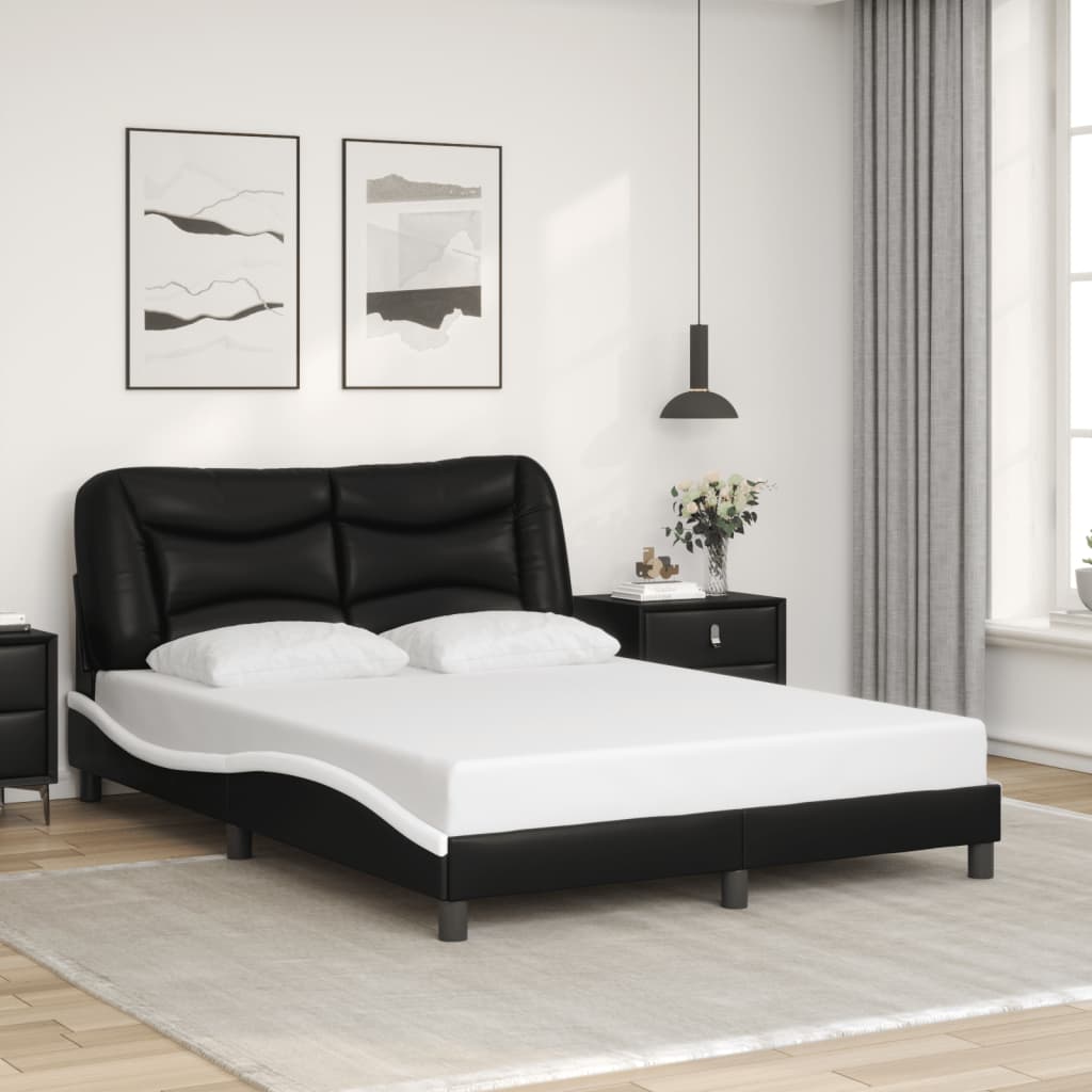 Bed Frame with Headboard Black and White 135x190 cm Double Faux Leather