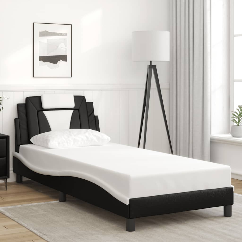 vidaXL Cadru de pat Viana fără saltea negru și alb 90x190 cm piele artificială