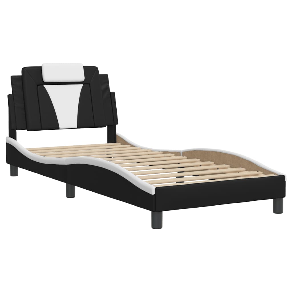 vidaXL Bedframe met hoofdbord kunstleer zwart en wit 90x200 cm afbeelding