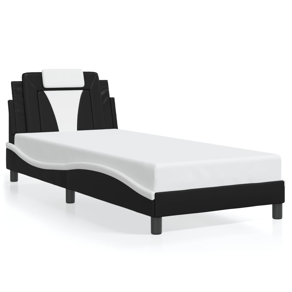 Rám postele s čelem černý a bílý 90 x 200 cm umělá kůže