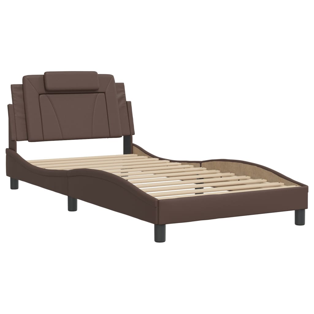 vidaXL Bedframe met hoofdbord kunstleer bruin 100x200 cm afbeelding