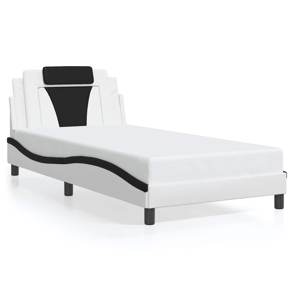 vidaXL Bedframe "Viana" zonder matras kunstleer zwart en wit 100x200 cm, foto 3