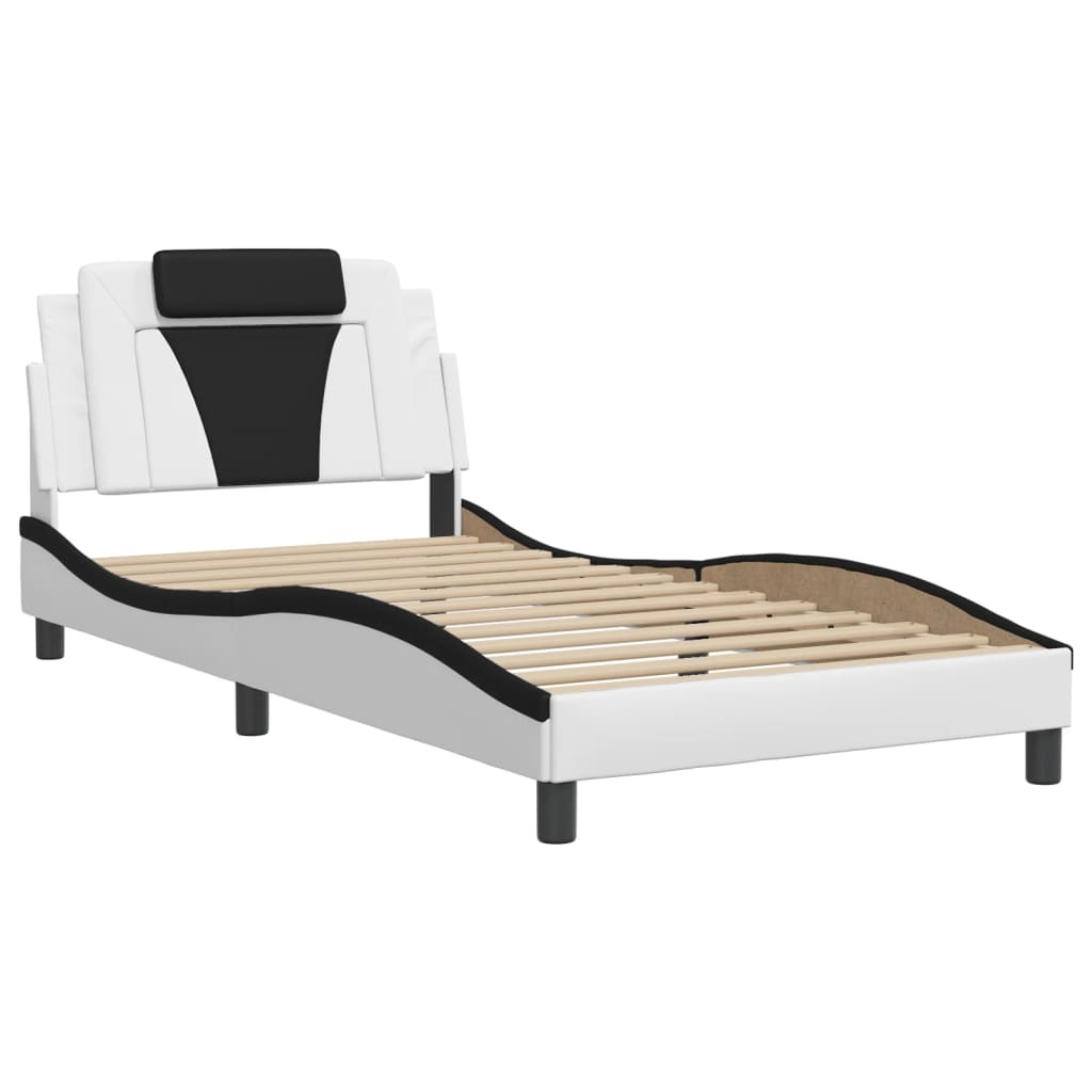 vidaXL Bedframe met hoofdbord kunstleer zwart en wit 100x200 cm afbeelding