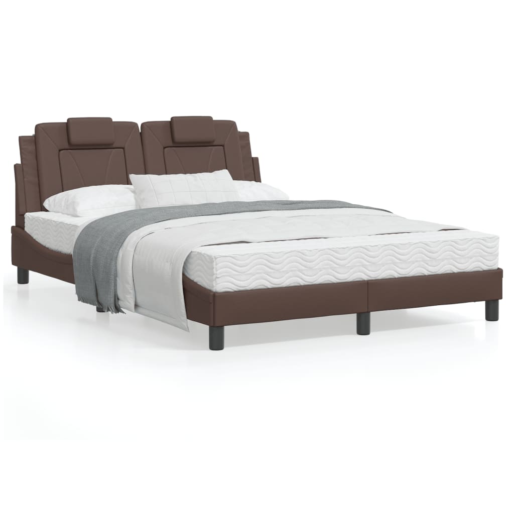 vidaXL Cadru de pat cu tăblie, maro, 140x190 cm, piele ecologică