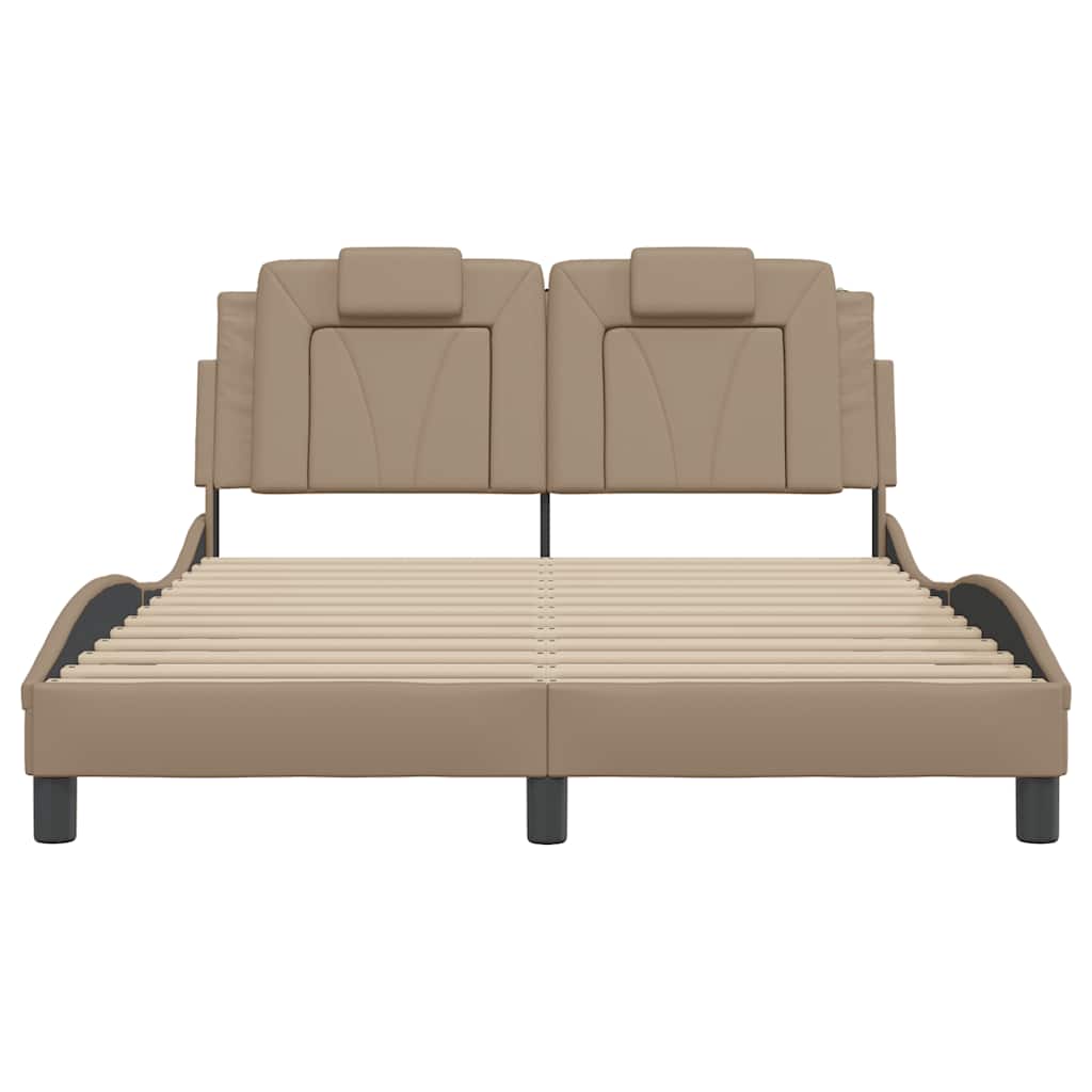 vidaXL Bedframe "Viana" zonder matras kunstleer cappucinnokleurig 140x190 cm bruin, foto 4