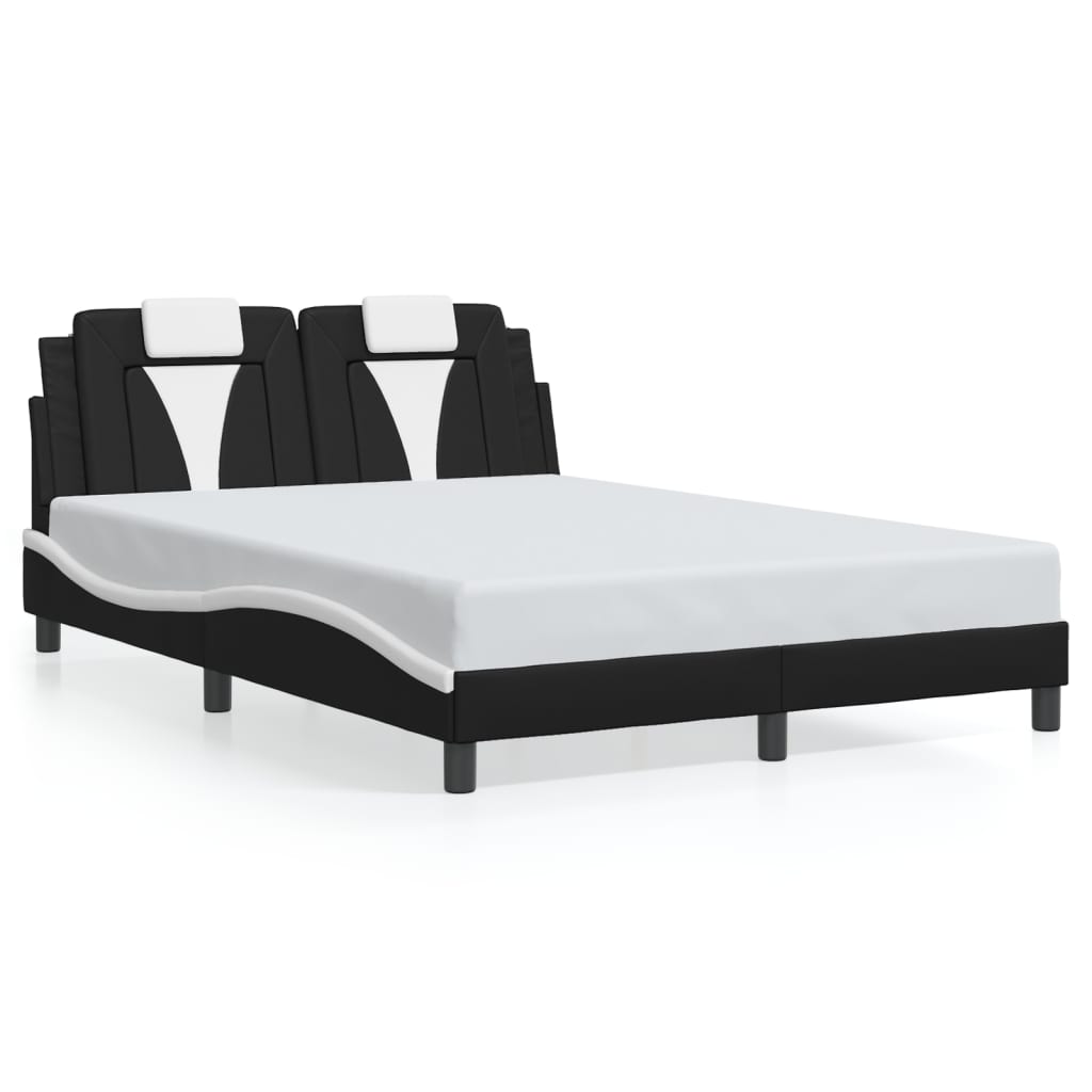 vidaXL Rám postele s čelem černý a bílý 140 x 190 cm umělá kůže