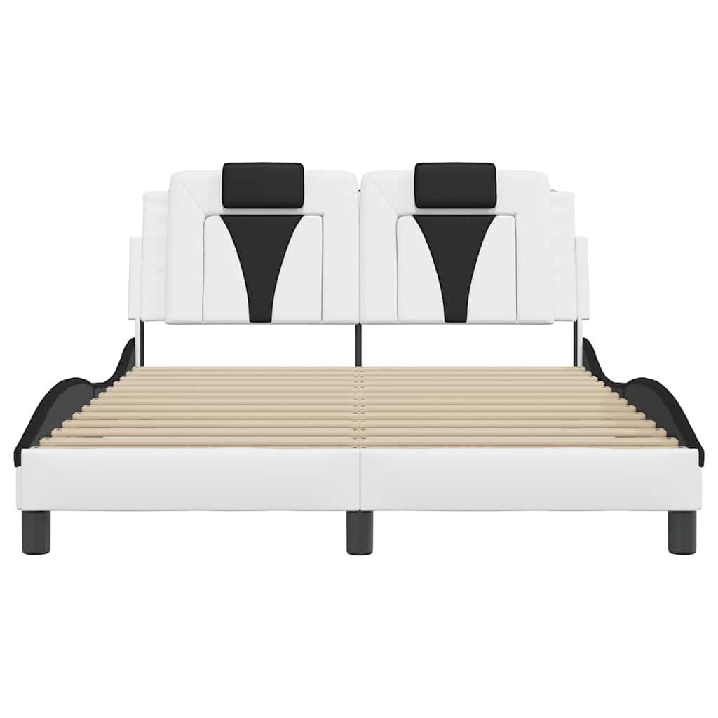 vidaXL Bedframe "Viana" zonder matras kunstleer wit en zwart 140x190 cm, foto 4