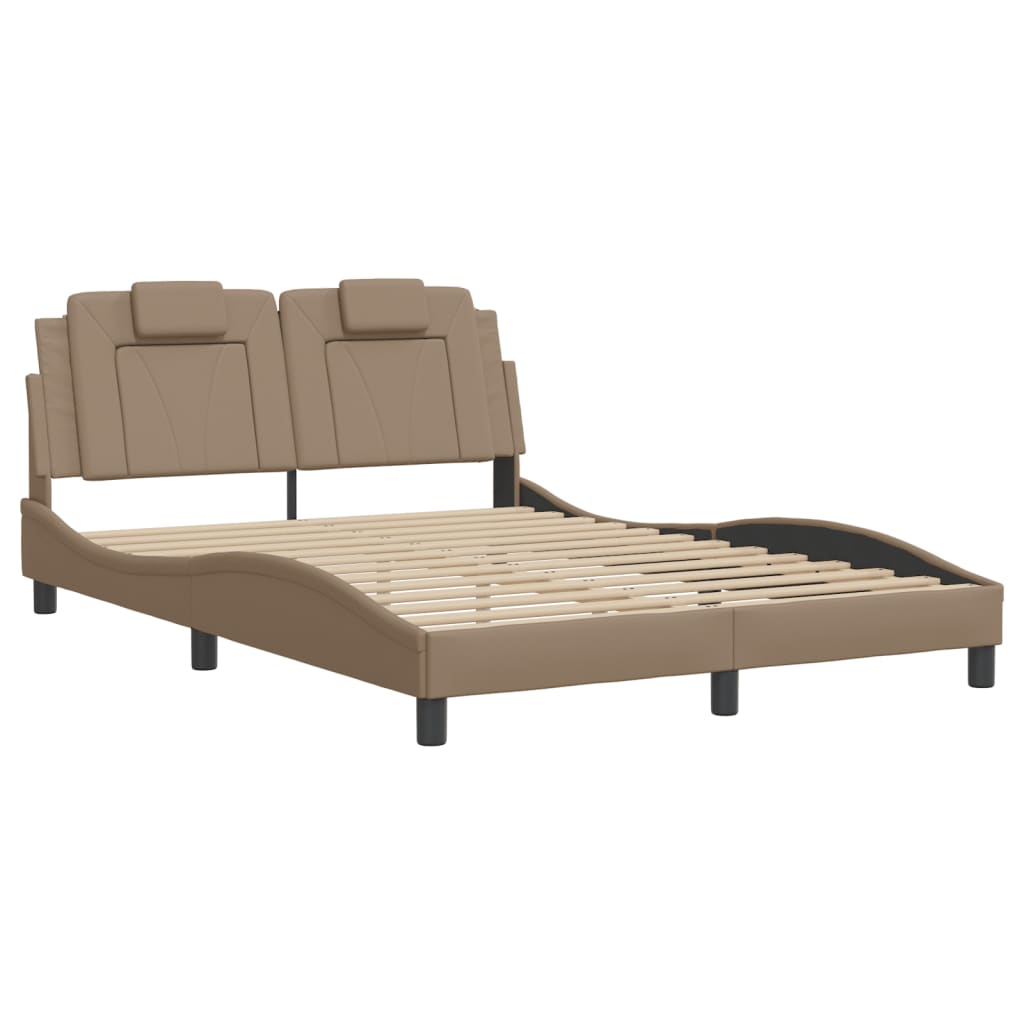 vidaXL Bedframe met hoofdbord kunstleer cappuccinokleurig 140x200 cm afbeelding