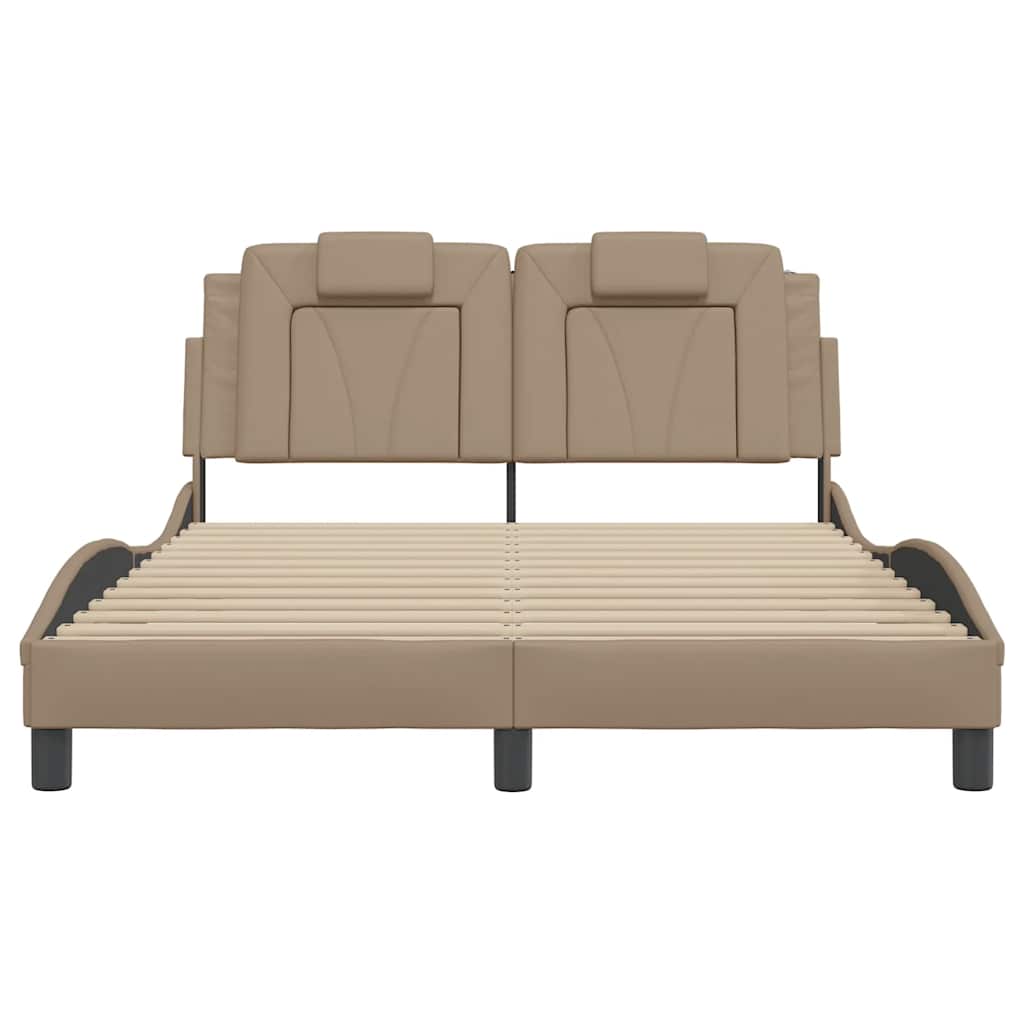 vidaXL Bedframe "Viana" zonder matras kunstleer cappuccinokleurig 140x200 cm bruin, foto 4